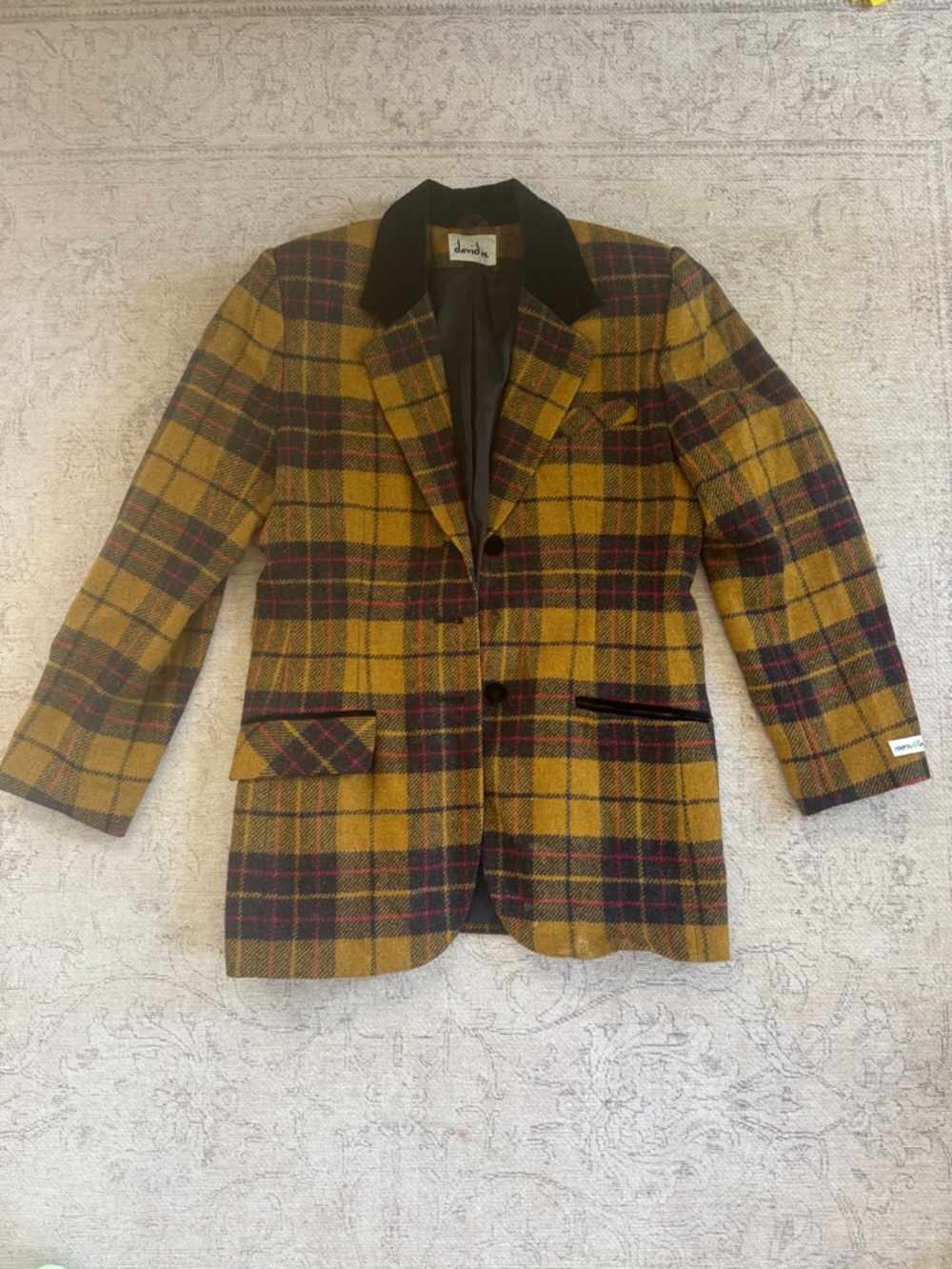Vintage 80s Mustard Plaid Wool Blazer